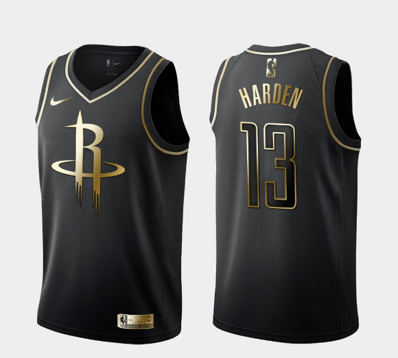 Men's Houston Rockets #13 James Harden Black Golden NBA Edition Stitched Jersey